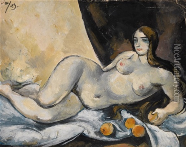 Reclining Nude With Apples Oil Painting - Aleksandr Vasilievich Shevchenko
