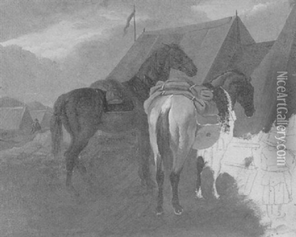 Zwei Wachter Mit Soldaten Am Lager Oil Painting - Johann Adam Klein