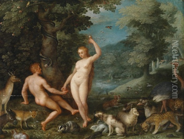 Paradieslandschaft Mit Der Verfuhrung Adams Durch Eva Oil Painting - Jan Brueghel the Elder