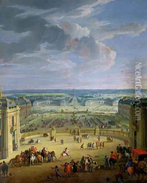 Perspective View from the Chateau of Versailles of the Place dArmes and the Stables 1688 Oil Painting - Jean-Baptiste Martin