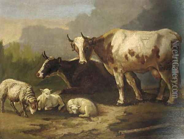 Cattle and sheep resting in a landscape Oil Painting - Dutch School