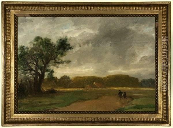 Two Figures In A Landscape Oil Painting - Karl Peter Burnitz