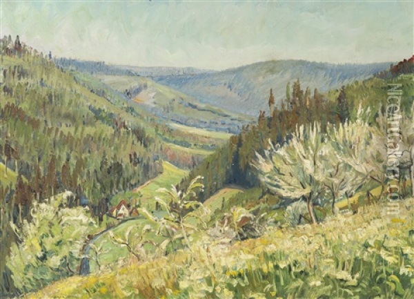 A View Of The Valley Oil Painting - Eduard Schloemann