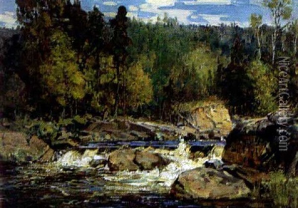 River Landscape Oil Painting - Peleg Franklin Brownell