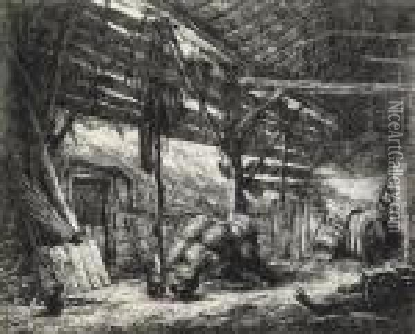 The Barn Oil Painting - Adriaen Jansz. Van Ostade