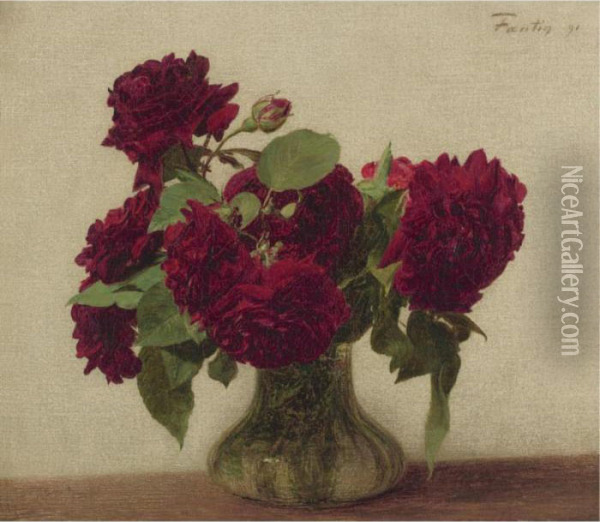 Roses Foncees Oil Painting - Ignace Henri Jean Fantin-Latour