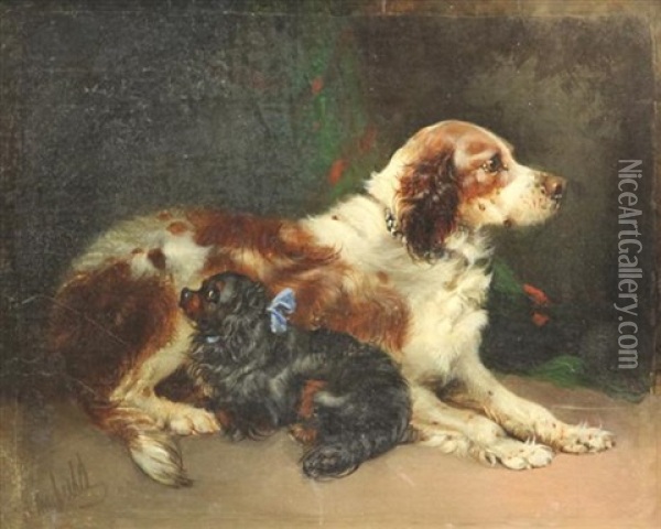 Portrait Of Two Spaniels, Friendly Companions Oil Painting - Edward Armfield
