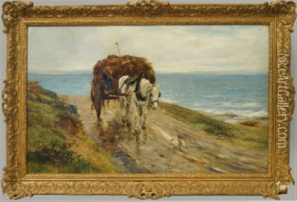 Horse And Cart Along A Seaside Track Oil Painting - Ulpiano Checa Sanz