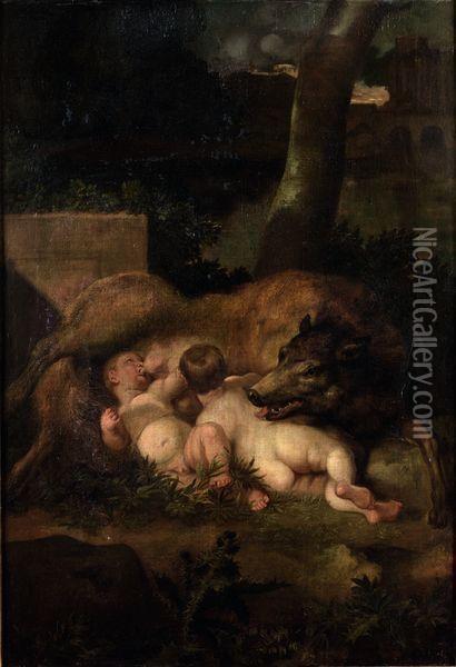 La Louve Allaitant Romulus Et Remus Oil Painting - Carl Borromaus Andreas Ruthart