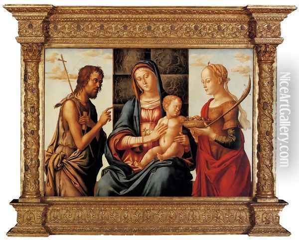 The Madonna and Child enthroned with Saints John the Baptist and Dorothy Oil Painting - Lazzaro Bastiani