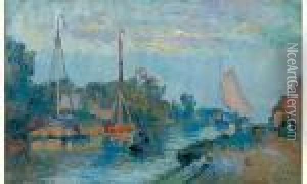 Rotterdam, Vue Du Fleuve Schie Oil Painting - Albert Lebourg