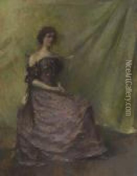 Lady In A Purple Dress Oil Painting - Thomas Wilmer Dewing