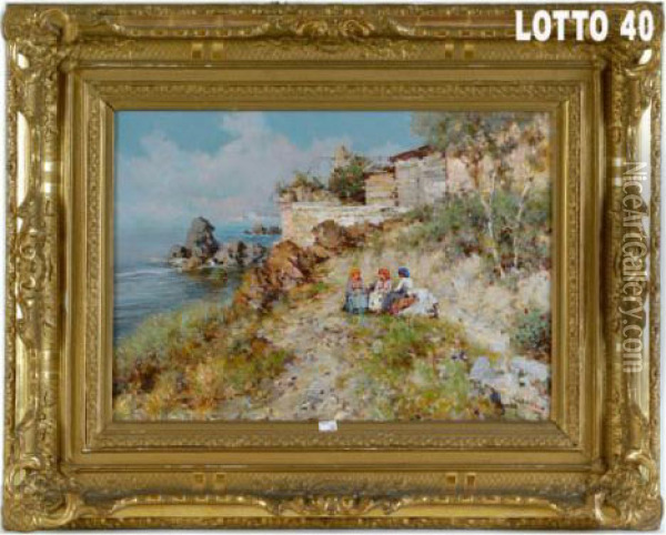 Paesaggio Di Capri Con Popolane Oil Painting - Giuseppe Giardiello
