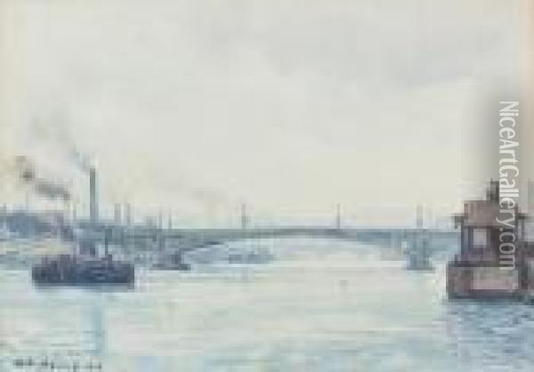 Seinepartie Mit Dem Pont Mirabeau In Paris. Oil Painting - Albert Lebourg