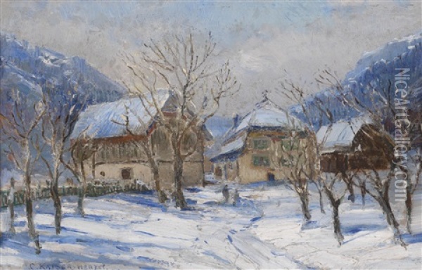 Landhauser Im Winter Oil Painting - Carl Kaiser-Herbst