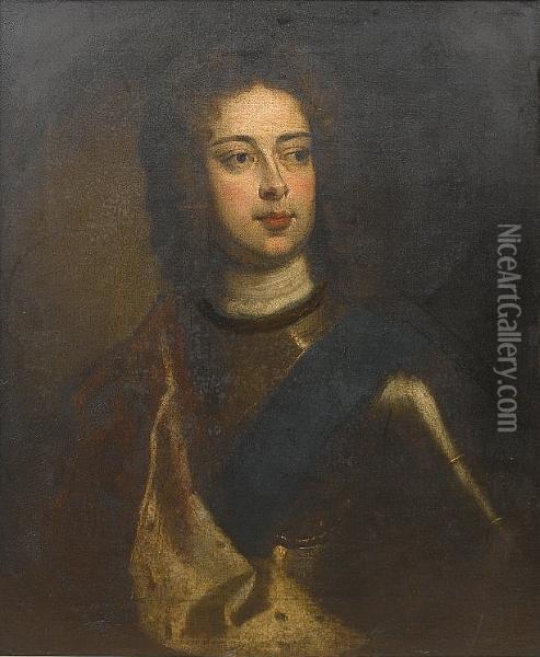 Portrait Of John Churchill, 1st 
Duke Of Marlborough, Bust-length, In Armour With An Ermine Trimmed Robe 
And A Sash Of The Order Of The Garter Oil Painting - Sir Godfrey Kneller