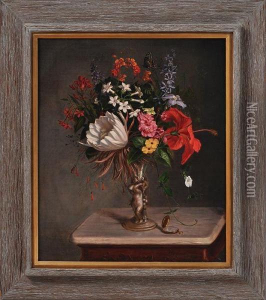Still Life With Flowers Oil Painting - Gustavus Adolphus Behne
