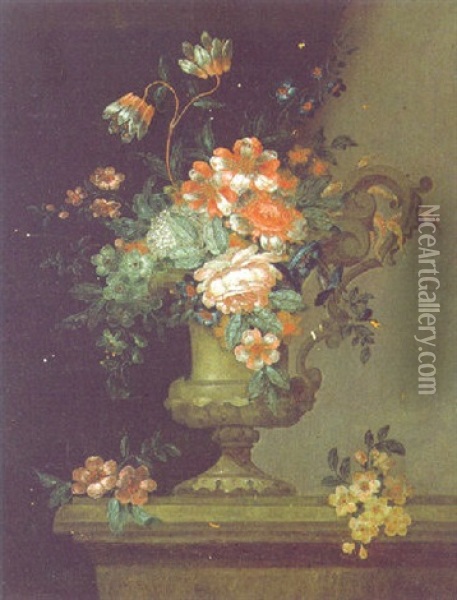 Blumenstraus In Einer Steinernen Ziervase Oil Painting - Pieter Hardime