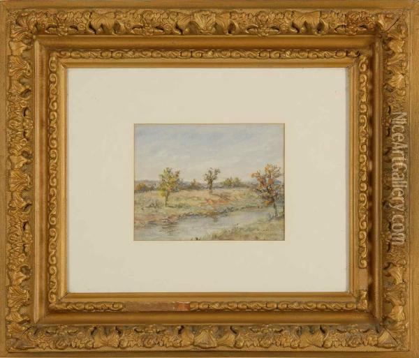 Landscape With Trees Along A Riverbank. Oil Painting - Horace Robbins Burdick