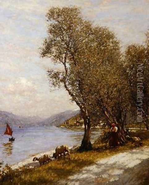 A Veronese Shepherdess Lake Garda Oil Painting - Henry Herbert La Thangue