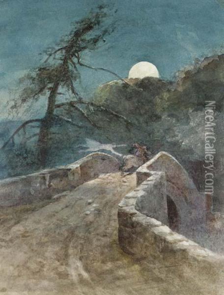 The Auld Brig O'doon; Alloway Kirk; And Mauchline Oil Painting - Charles Blatherwick