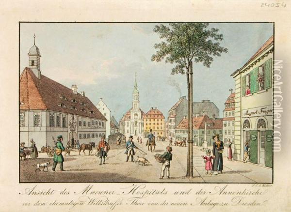 Ansicht Desmaenner-hospitals Und Der Annenkirche Oil Painting - Johann Heinrich Richter