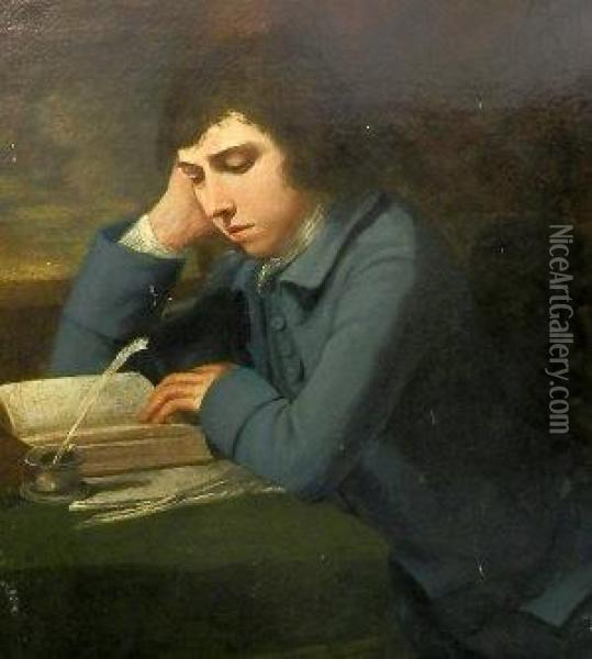 Portrait Of A Boy Reading Oil Painting - Sir Joshua Reynolds