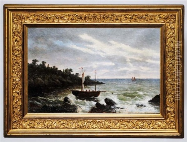Coastal Seascape With Boats Oil Painting - Baron Jean Antoine Theodore Gudin
