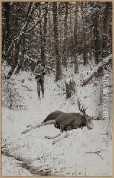 The Bull-moose Oil Painting - Arthur Burdett (Sr.) Frost