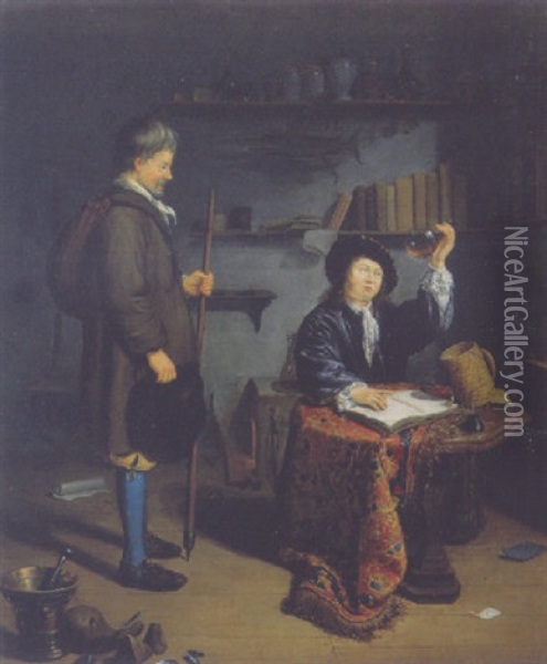 A Traveller At A Doctor's Oil Painting - Michiel van Musscher