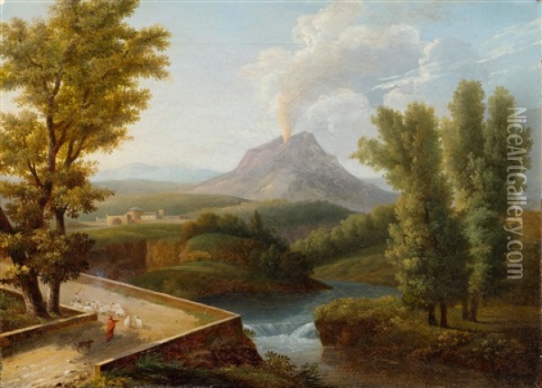 A Landscape With A Volcano Oil Painting - Jean Victor Bertin