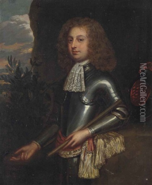 Portrait Of A Gentleman, Half-length, In Armour, In A Landscape Oil Painting - Gonzales Coques