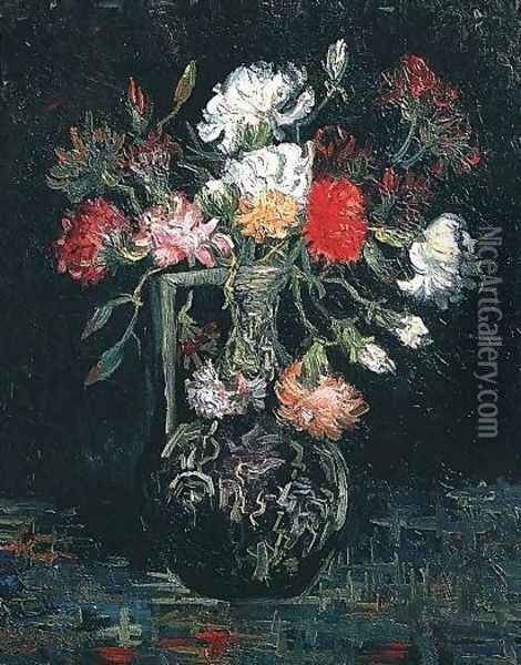 Vase With White And Red Carnations Oil Painting - Vincent Van Gogh