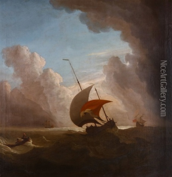 Shipping In Choppy Waters Oil Painting - Willem van de Velde III