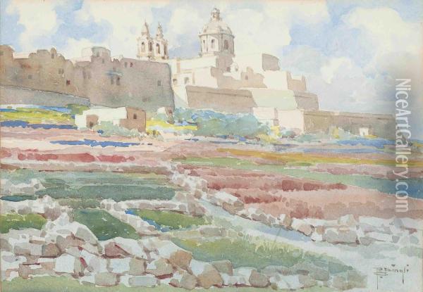 A View Of Mdina, Malta Oil Painting - Robert Caruana Dingli