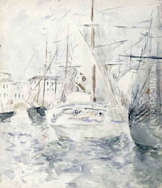 White Boat in the Port Nice 1881 Oil Painting - Berthe Morisot