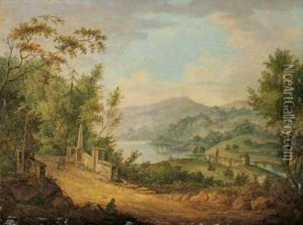 Landschaft Mit See Oil Painting - Johann Georg Schutz