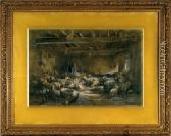 Berger Et Ses Moutons, Dans La Bergerie Oil Painting - Charles Emile Jacque
