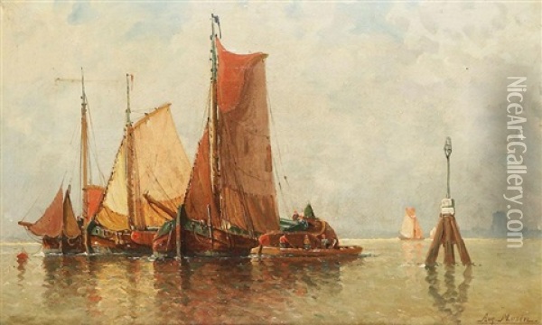 Marine Aux Bateaux De Peche Oil Painting - Auguste Henri Musin
