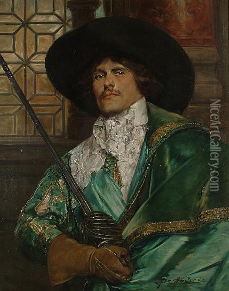A Cavalier Holding A Sword Oil Painting - Alex De Andreis