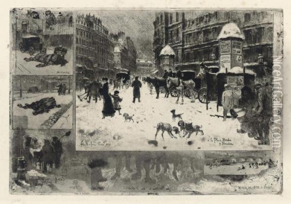 L'hiver A Paris (bourcard 128) Oil Painting - Felix-Hilaire Buhot