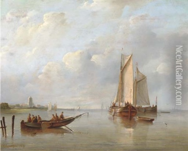 Fishing Boats On A Calm Oil Painting - Christian Cornelis Kannemans