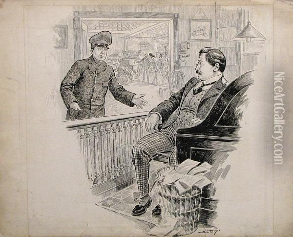 Negociating Deal In A New York Showroom Oil Painting - Samuel D Ehrhart