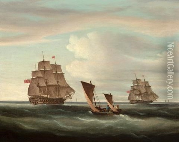 Frigate And Man-o-war Of The Channel Squadron Oil Painting - Thomas Buttersworth