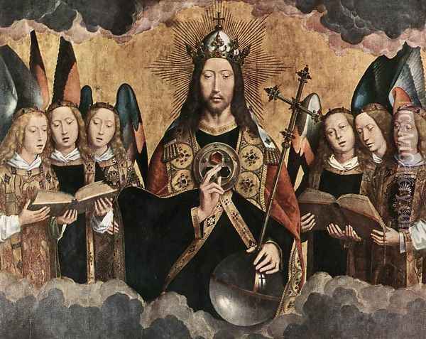 Christ Surrounded by Musician Angels 1480s Oil Painting - Hans Memling