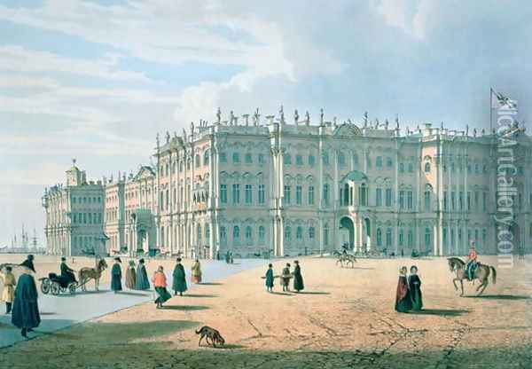 The Winter Palace as seen from Palace Passage, St. Petersburg, c.1840 Oil Painting - Ferdinand Victor Perrot