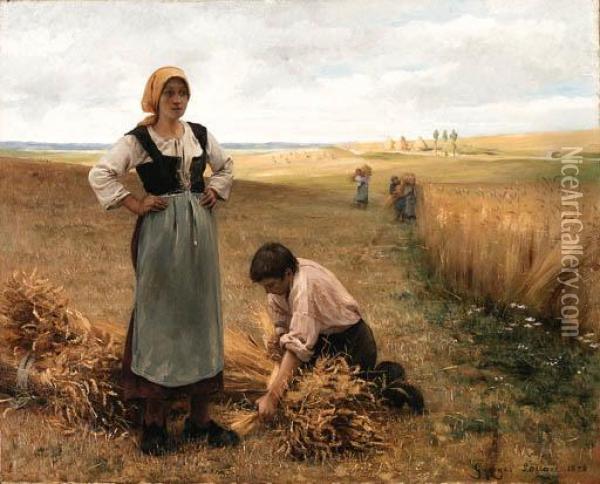 Harvesting The Fields Oil Painting - Georges Laugee
