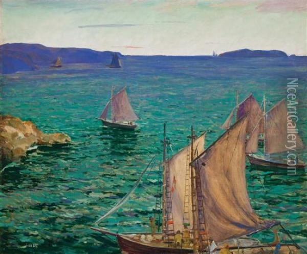 The Emerald Sea At Dawn Oil Painting - Jonas Lie