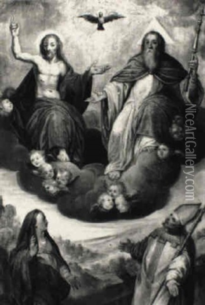 Die Heilige Dreifaltigkeit Mit Zwei Heiligen Oil Painting - Cornelis Schut the Elder