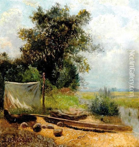 Camp By A Marsh Oil Painting - John N. Hess